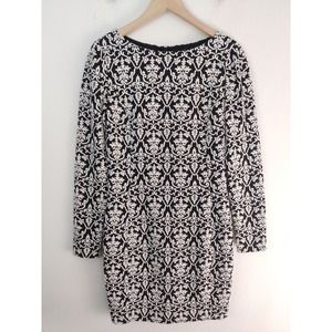 3/$20 AJ Armani Jeans Black & White Print Textured Long Sleeve Sheath Dress XL